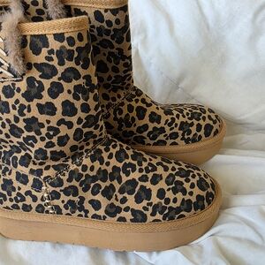 Kids Leopard Print Faux Fur-Lined Boots - Tan/Black